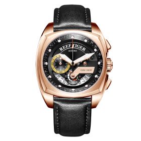 Reef Tiger Aurora Formula Race Chronograph Black Dial Rose Gold Leather Strap Multifunctional Quartz Watches RGA3363