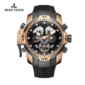 Reef Tiger/RT Top Brand Luxury Sport Watch Men Rose Gold Military Watches Rubber Strap Automatic Waterproof Watches RGA3503-PBBB