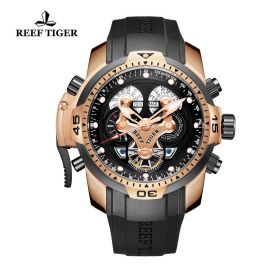 Reef Tiger/RT Top Brand Luxury Sport Watch Men Rose Gold Military Watches Blue Rubber Strap Automatic Waterproof Watches RGA3503