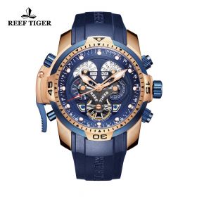 Reef Tiger/RT Top Brand Luxury Sport Watch Men Rose Gold Military Watches Rubber Strap Automatic Waterproof Watches RGA3503-PLLB
