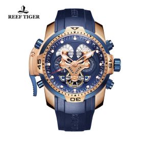Reef Tiger/RT Top Brand Luxury Sport Watch Men Rose Gold Military Watches Rubber Strap Automatic Waterproof Watches RGA3503-PLLG