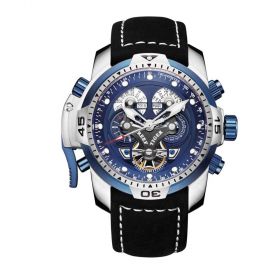 Reef Tiger/RT Luxury Brand Blue Military Watch Men Leather Strap Steel Automatic Watch Waterproof Relogio Masculino RGA3503-YLBLB