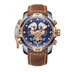 Reef Tiger/RT Luxury Brand Blue Military Watch Men Leather Strap Steel Automatic Watch Waterproof Relogio Masculino RGA3503-YBBLB