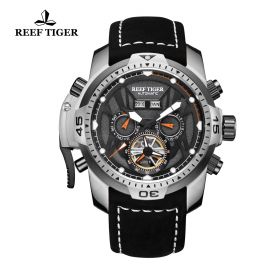 Reef Tiger/RT Gent Sport Watches with Complicated Dial Multi-functional Automatic Calfskin Strap Watch RGA3532