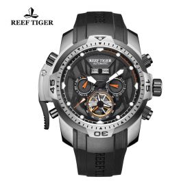 Reef Tiger/RT Mens Luminous Casual Watch with Dial Perpetual Calendar Rubber Strap Watches RGA3532YBBR