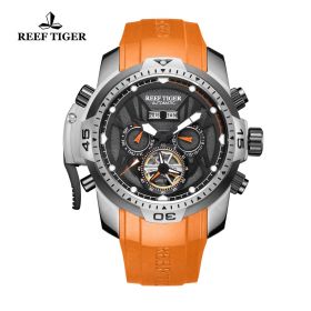 Reef Tiger/RT Mens Luminous Casual Watch with Dial Perpetual Calendar Rubber Strap Watches RGA3532YBOR