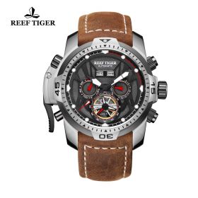 Reef Tiger/RT Gent Sport Watches with Complicated Dial Multi-functional Automatic Calfskin Strap Watch RGA3532-YBSR
