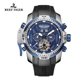 Reef Tiger/RT Mens Luminous Casual Watch with Dial Perpetual Calendar Rubber Strap Watches RGA3532-YLBW