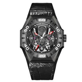 Reef Tiger Men Sport Watches Automatic Mechanical Skeleton Watch Waterproof Leather Strap RGA6912-BBBL