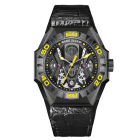 Reef Tiger Limited Watch Men Automatic Mechanical All Black Skeleton Waterproof Leather Strap Relogio Masculino RGA6912-BBGL