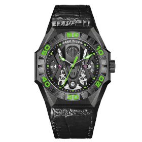 Reef Tiger Limited Watch Men Automatic Mechanical All Black Skeleton Waterproof Leather Strap Relogio Masculino RGA6912-BBNL