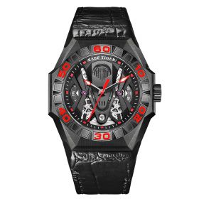 Reef Tiger Limited Watch Men Automatic Mechanical All Black Skeleton Waterproof Leather Strap Relogio Masculino RGA6912-BBRL