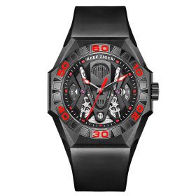 Reef Tiger Limited Watch Men Automatic Mechanical All Black Red Skeleton Waterproof Rubber Strap Relogio Masculino RGA6912
