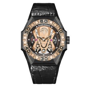 Reef Tiger Men Sport Watches Automatic Mechanical Skeleton Watch Waterproof Leather Strap RGA6912-TPBL