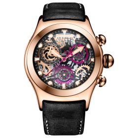 Reef Tiger Aurora Big Bang Skeleton Sport Watches for Men Rose Gold Luminous Quartz Watches Genuine Leather Strap RGA792-PBBR