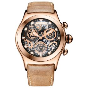 Reef Tiger Aurora Big Bang Skeleton Sport Watches for Men Rose Gold Luminous Quartz Watches Genuine Leather Strap RGA792-PBS