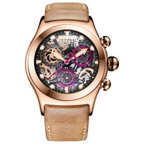 Reef Tiger Aurora Big Bang Skeleton Sport Watches for Men Rose Gold Luminous Quartz Watches Genuine Leather Strap RGA792-PBSR