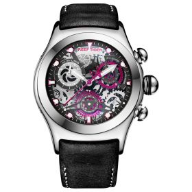 Reef Tiger Mens Sport Watches with Chronograph Skeleton Dial Date Three Counters Steel Watch RGA792-YBB