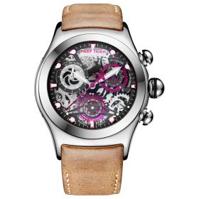 Reef Tiger Mens Sport Watches with Chronograph Skeleton Dial Date Three Counters Steel Watch RGA792-YBS