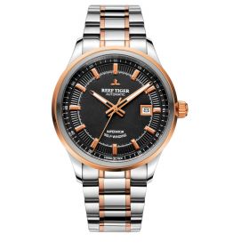 Reef Tiger Classic Imperator Steel/Rose Gold Black Dial Mechanical Automatic Watches RGA8015