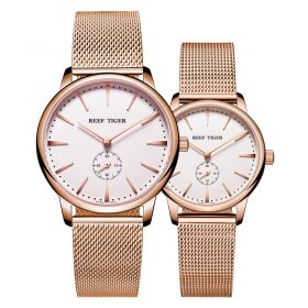 Reef Tiger Classic Vintage Couple Watch Rose Gold White Dial Quartz Watches RGA820