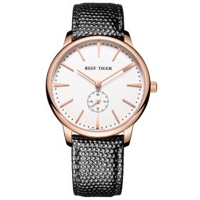 Reef Tiger Couple Watches for Men Ultra Thin White Dial Rose Gold Leather Strap Watch RGA820
