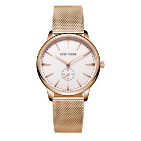 Reef Tiger Ultra Thin Analog Couple Watches Rose Gold White Dial Mens Watch RGA820
