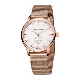 Reef Tiger Ultra Thin Analog Couple Watches Rose Gold White Dial Mens Watch RGA820