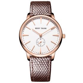 Reef Tiger Couple Watches for Men Ultra Thin Rose Gold White Dial Leather Strap Watch RGA820
