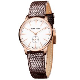 Reef Tiger Couple Watches for Women Ultra Thin Rose Gold White Dial Leather Strap Watch RGA820