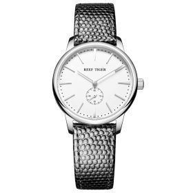 Reef Tiger Couple Watches for Women Ultra Thin Steel White Dial Leather Strap Watch RGA820