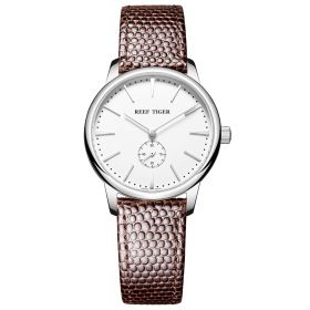 Reef Tiger Couple Watches for Women Ultra Thin White Dial Steel Leather Strap Watch RGA820
