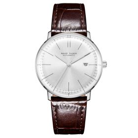 Reef Tiger Classic Legend Ultra Thin Steel Leather Strap White Dial Automatic Watches RGA8215-YWS