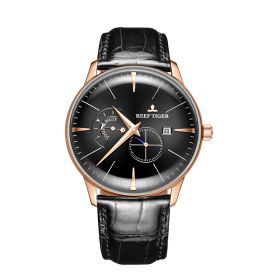 Reef Tiger Classic Artisan Rose Gold Black Dial Leather Strap Mechanical Watches RGA8219-PBB