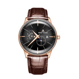 Reef Tiger Classic Artisan Rose Gold Black Dial Leather Strap Mechanical Watches RGA8219-PBS