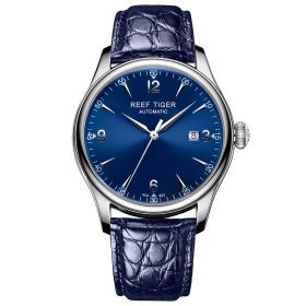 Reef Tiger Classic Heritage Steel Blue Dial Alligator Leather Strap Mechanical Automatic Watches RGA823