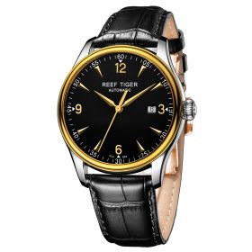 Reef Tiger Classic Heritage Black Dial Yellow Gold Calfskin Leather Strap Mechanical Automatic Watches RGA823