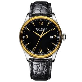 Reef Tiger Classic Heritage Yellow Gold Black Dial Alligator Leather Strap Mechanical Automatic Watches RGA823
