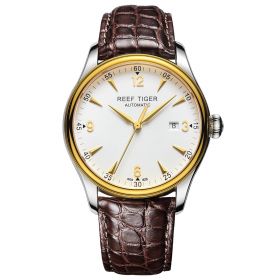 Reef Tiger Classic Heritage Yellow Gold White Dial Alligator Leather Strap Mechanical Automatic Watches RGA823