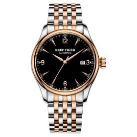 Reef Tiger Classic Heritage Rose Gold Black Dial Mechanical Autoamtic Watches RGA823G