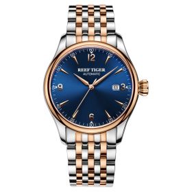 Reef Tiger Classic Heritage Rose Gold Blue Dial Mechanical Autoamtic Watches RGA823G