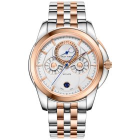 Reef Tiger Classic Time-Matic Casual Mens with Moonphase Date Calendar Rose Gold Black Dial Watches RGA830