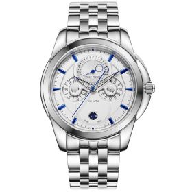 Reef Tiger Classic Time-Matic Casual Mens with Moonphase Date Calendar 316L Steel White Dial Watches RGA830