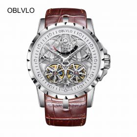 OBLVLO Top Brand Luxury Design Transparent Hollow Skeleton Men Watches Stainless Steel Tourbillon Automatic Men Watches OBL3609-YWW